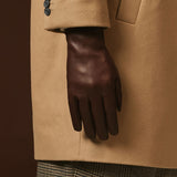 Fabio (brown) - Men's classic Italian lambskin leather gloves with pure silk lining