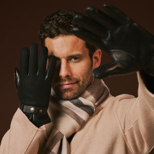Fabrizio (zwart) - Tweed herenhandschoenen met touchscreenfunctie en verstelbare drukknopsluiting