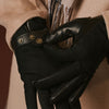 Fabrizio (Schwarz) – Tweed-Herrenhandschuhe mit Touchscreen-Funktion und verstellbarem Druckknopf