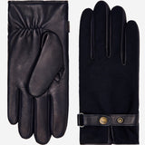 Fabrizio (navy blue) - Tweed men's gloves with touchscreen capability and adjustable snap button