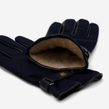 Fabrizio (navy blue) - Tweed men's gloves with touchscreen capability and adjustable snap button