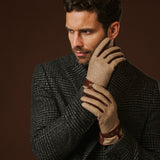 Fabrizio (brown) - Tweed men's gloves with touchscreen capability and adjustable snap button