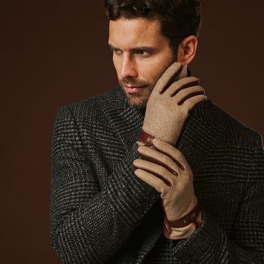 Fabrizio (bruin) - Tweed herenhandschoenen met touchscreenfunctie en verstelbare drukknopsluiting