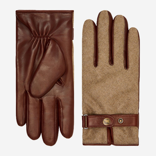 Fabrizio (bruin) - Tweed herenhandschoenen met touchscreenfunctie en verstelbare drukknopsluiting
