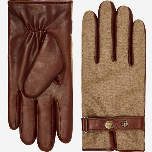 Fabrizio (Dunkelbraun) – Tweed-Herrenhandschuhe mit Touchscreen-Funktion und verstellbarem Druckknopf