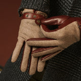 Fabrizio (brown) - Tweed men's gloves with touchscreen capability and adjustable snap button
