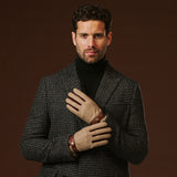Fabrizio (brown) - Tweed men's gloves with touchscreen capability and adjustable snap button