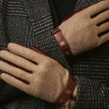 Fabrizio (brown) - Tweed men's gloves with touchscreen capability and adjustable snap button