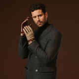 Fabrizio (brown) - Tweed men's gloves with touchscreen capability and adjustable snap button