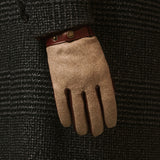 Fabrizio (brown) - Tweed men's gloves with touchscreen capability and adjustable snap button