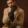 Fabrizio (Dunkelbraun) – Tweed-Herrenhandschuhe mit Touchscreen-Funktion und verstellbarem Druckknopf