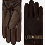 Fabrizio (dark brown) - Tweed men's gloves with touchscreen capability and adjustable snap button