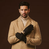 Fabrizio (dark brown) - Tweed men's gloves with touchscreen capability and adjustable snap button