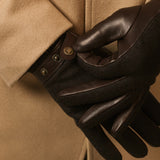 Fabrizio (dark brown) - Tweed men's gloves with touchscreen capability and adjustable snap button