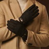 Fabrizio (Dunkelbraun) – Tweed-Herrenhandschuhe mit Touchscreen-Funktion und verstellbarem Druckknopf