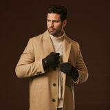 Fabrizio (dark brown) - Tweed men's gloves with touchscreen capability and adjustable snap button
