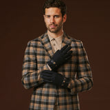 Fabrizio (navy blue) - Tweed men's gloves with touchscreen capability and adjustable snap button