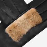 Francesca (black) - Italian lambskin leather gloves with brown rabbit fur lining - Fratelli Orsini - Luxury Leather Gloves - Handmade in Italy - 3
