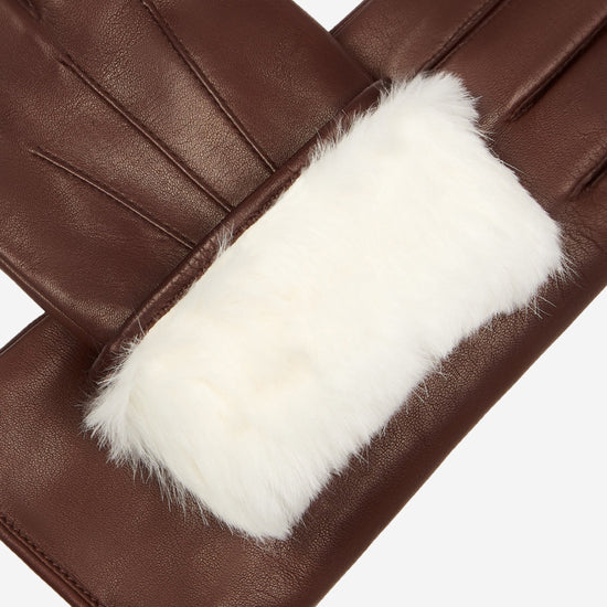 Francesca (brown) - Italian lambskin leather gloves with white rabbit fur lining - Fratelli Orsini - Luxury Leather Gloves - Handmade in Italy - 4