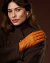Francesca (cognac) - Italian lambskin leather gloves with brown rabbit fur lining