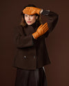 Francesca (cognac) - Italian lambskin leather gloves with brown rabbit fur lining