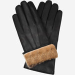 Francesca (black) - Italian lambskin leather gloves with brown rabbit fur lining - Fratelli Orsini - Luxury Leather Gloves - Handmade in Italy - 1