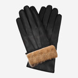 Francesca (black) - Italian lambskin leather gloves with brown rabbit fur lining