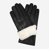 Francesca (black) - Italian lambskin leather gloves with white rabbit fur lining