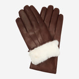 Francesca (brown) - Italian lambskin leather gloves with white rabbit fur lining