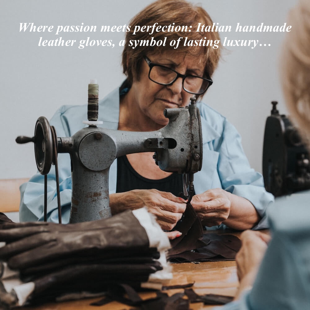 Italian artisan sewing leather gloves