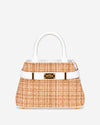 Gisella (white) - Women's Italian raffia handbag with calf leather belt