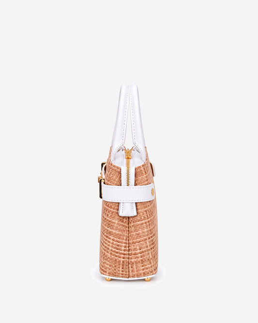Gisella (white) - Women's Italian raffia handbag with calf leather belt