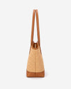 Rosella (dark tan) - Women's Italian raffia shoulder bag with calf leather trim