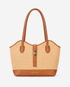 Rosella (dark tan) - Women's Italian raffia shoulder bag with calf leather trim