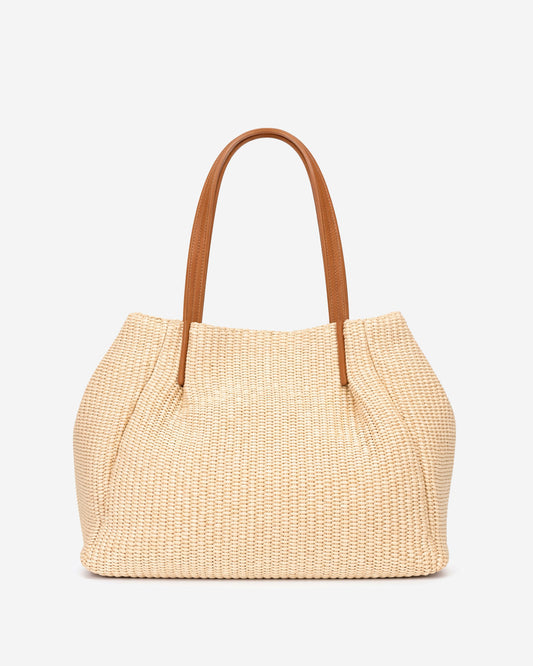 Celestina (cream) - Women's Italian raffia handbag with calf leather handles