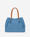 Celestina (sky blue) - Women's Italian raffia handbag with calf leather handles