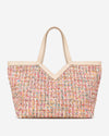 Clarissa (beige / white) - Women's Italian raffia tote bag with calf leather trim