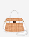 Gisella (white) - Women's Italian raffia handbag with calf leather belt