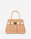 Gisella (light beige) - Women's Italian raffia handbag with calf leather belt