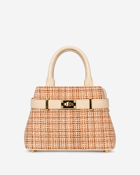 Gisella (light beige) - Women's Italian raffia handbag with calf leather belt