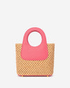 Elisabetta (lobster pink) - Women's Italian raffia mini bag with calf leather handle