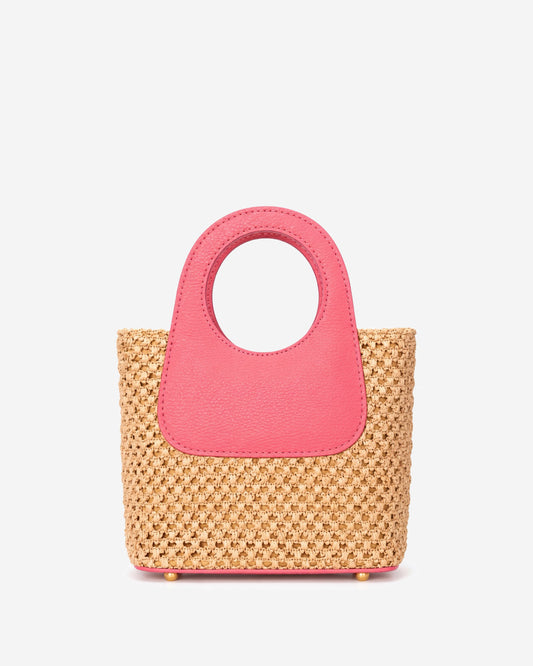 Elisabetta (lobster pink) - Women's Italian raffia mini bag with calf leather handle