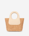 Elisabetta (light beige) - Women's Italian raffia mini bag with calf leather handle