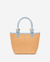 Allegra (sky blue) - Women's Italian raffia shoulder bag with leather handles