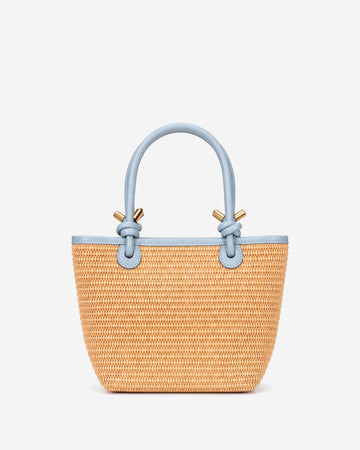 Allegra (sky blue) - Women's Italian raffia shoulder bag with leather handles