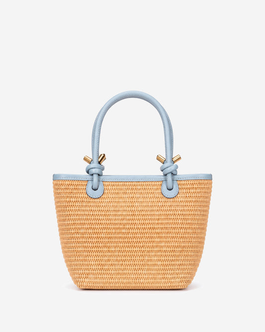 Allegra (sky blue) - Women's Italian raffia shoulder bag with leather handles