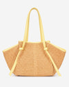 Adelina (light yellow) - Women's Italian raffia tote bag with leather trim