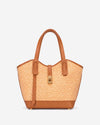 Simonetta (tan) - Women's Italian raffia handbag with calf leather trim