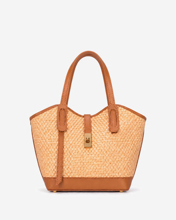 Simonetta (tan) - Women's Italian raffia handbag with calf leather trim