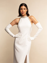 Gabriella (white) - Italian unlined 16-button length leather bridal / opera gloves